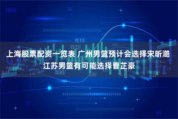 上海股票配资一览表 广州男篮预计会选择宋昕澔 江苏男篮有可能选择曹芷豪